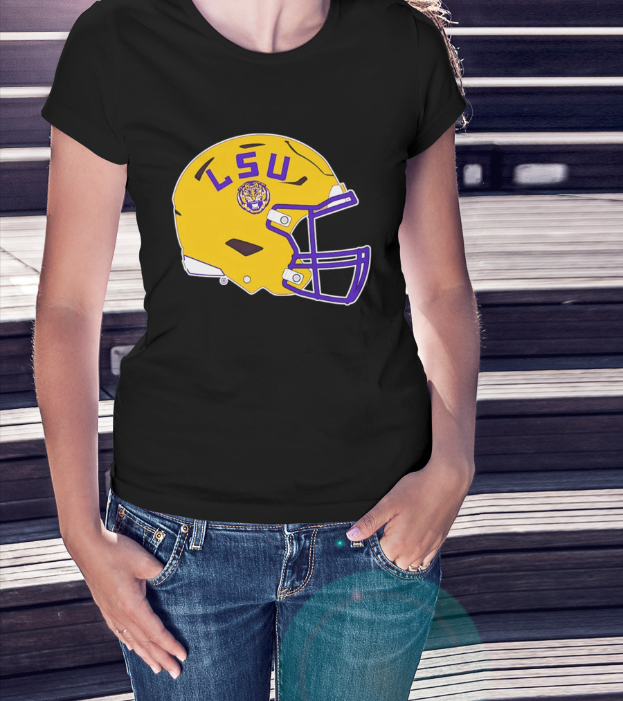 LSU Tigers Football Helmet Yellow Purple Team T-Shirt