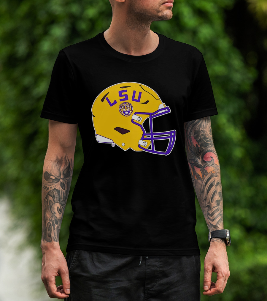 LSU Tigers Football Helmet Yellow Purple Team T-Shirt
