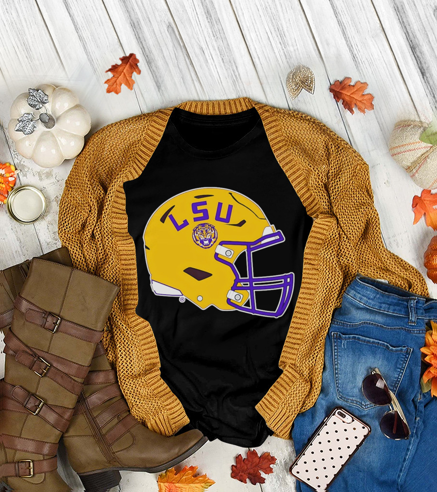 LSU Tigers Football Helmet Yellow Purple Team T-Shirt