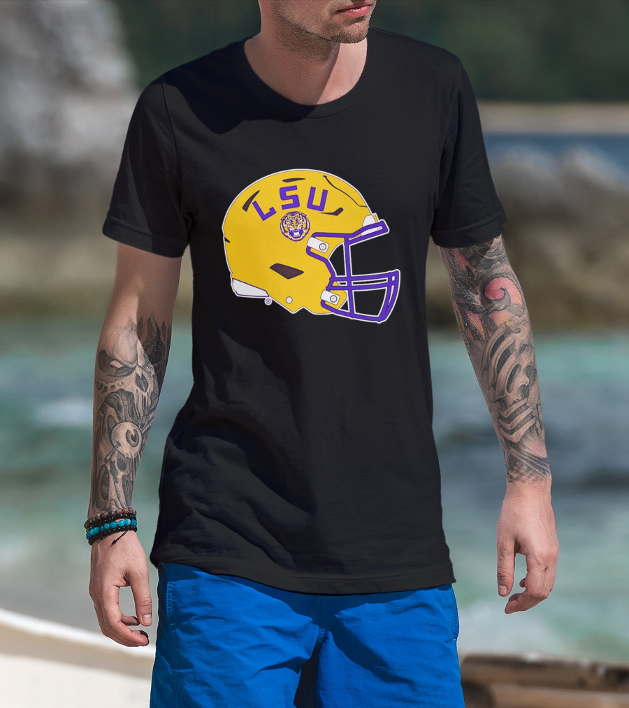 LSU Tigers Football Helmet Yellow Purple Team T-Shirt