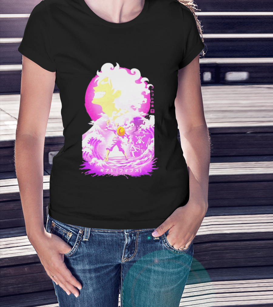 Monkey D. Luffy Gear 5 Gomu Gomu No Mi Waves One Piece Pink Aesthetic T-Shirt