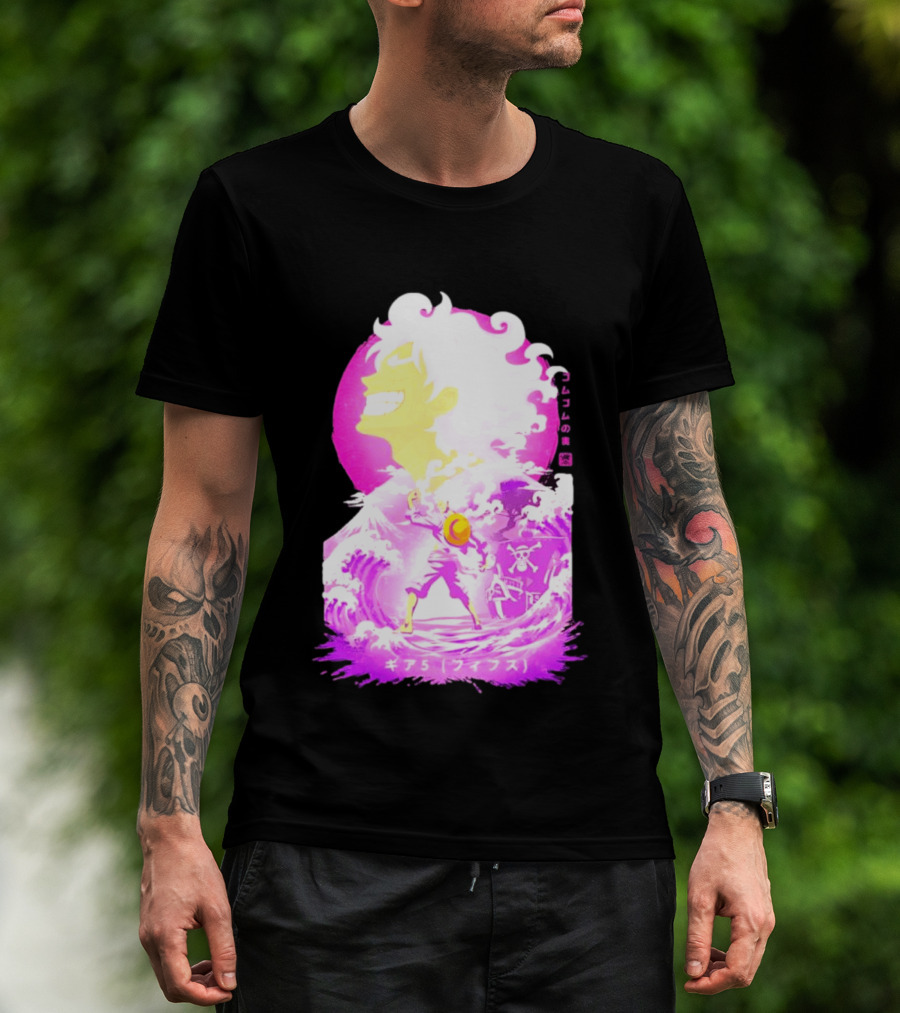 Monkey D. Luffy Gear 5 Gomu Gomu No Mi Waves One Piece Pink Aesthetic T-Shirt