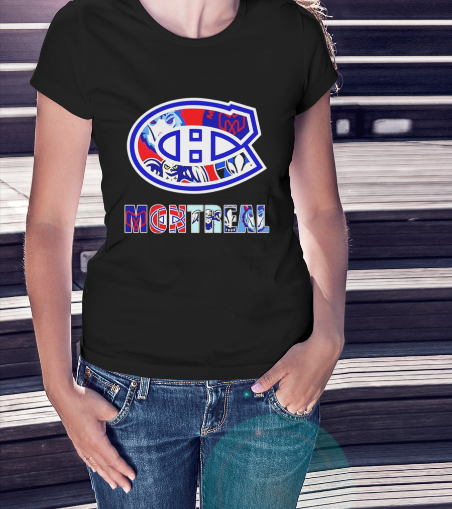 Montreal Canadiens And Sports Teams Emblem Montage T-Shirt