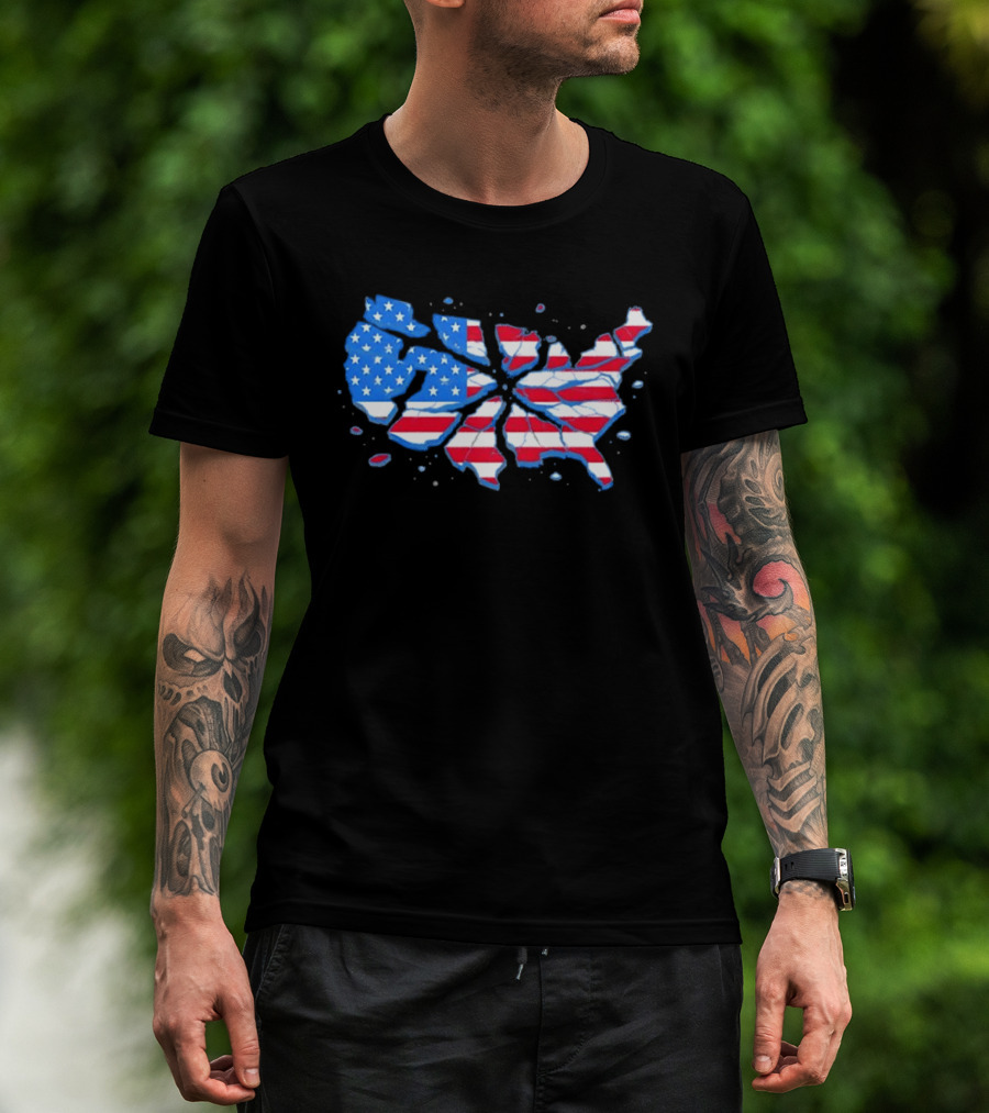 United States Of America Fractured Map Stars And Stripes T-Shirt