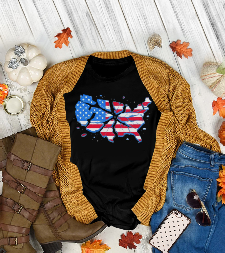 United States Of America Fractured Map Stars And Stripes T-Shirt