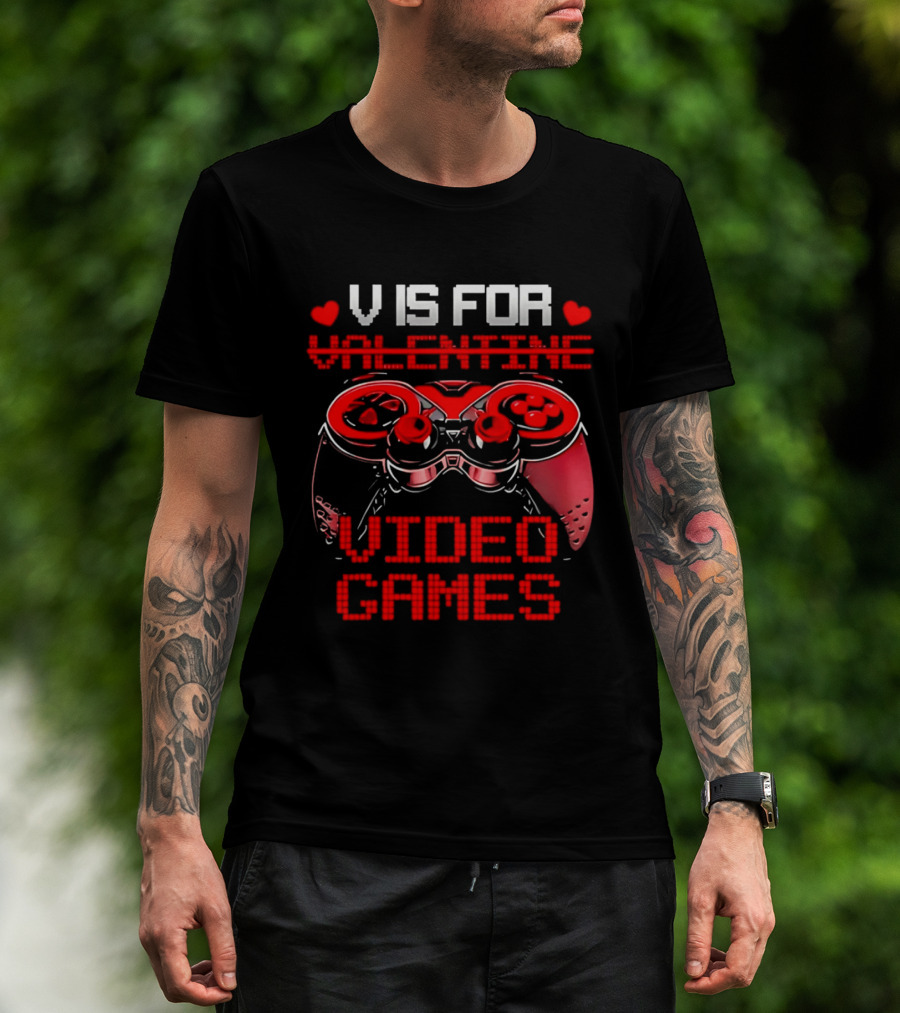V Is For Valentine Video Games Controller Hearts T-Shirt
