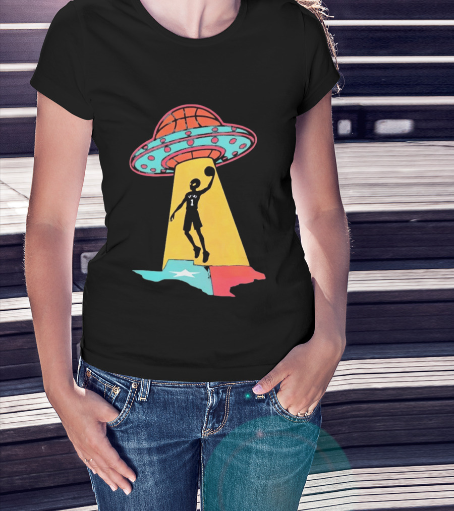 Victor Wembanyama San Antonio Spurs UFO Abduction Texas Flag Basketball T-Shirt