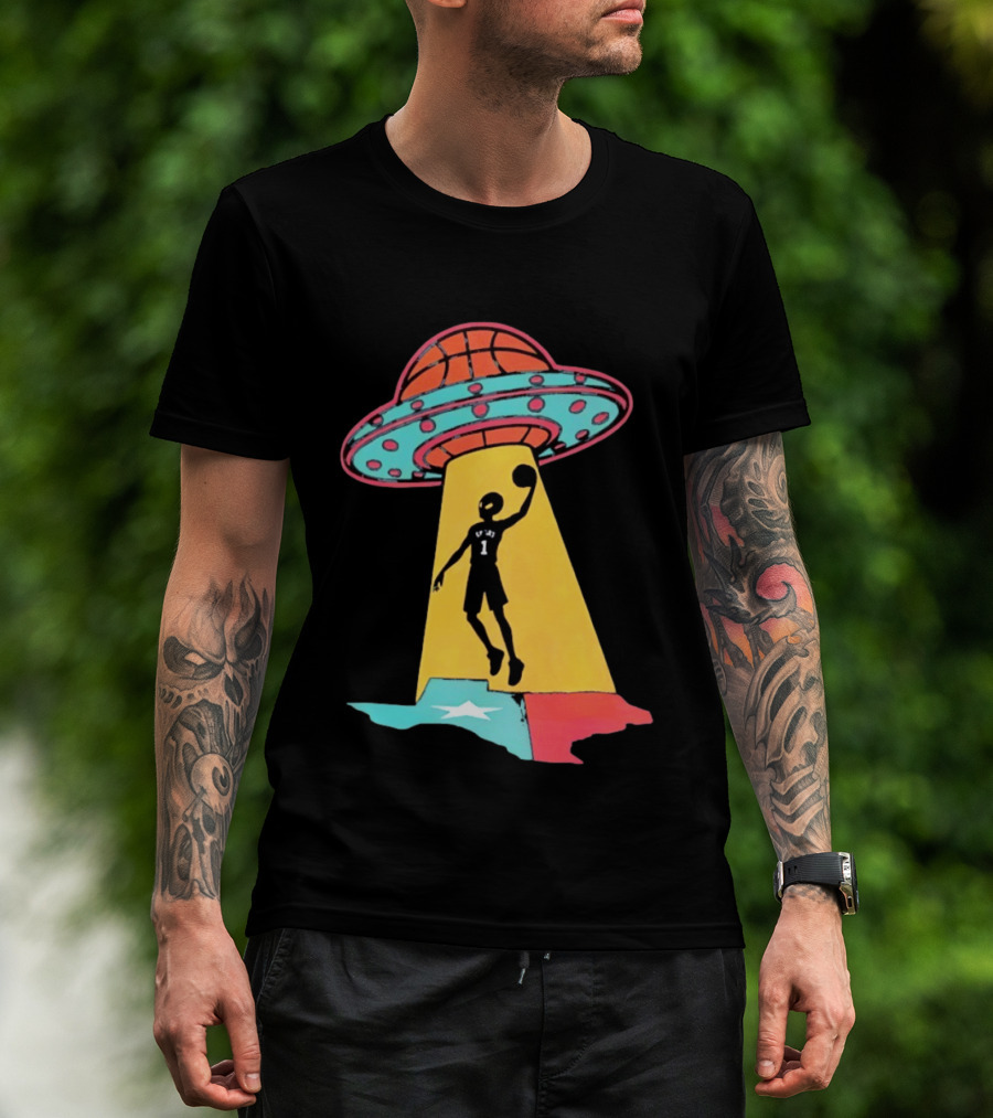 Victor Wembanyama San Antonio Spurs UFO Abduction Texas Flag Basketball T-Shirt
