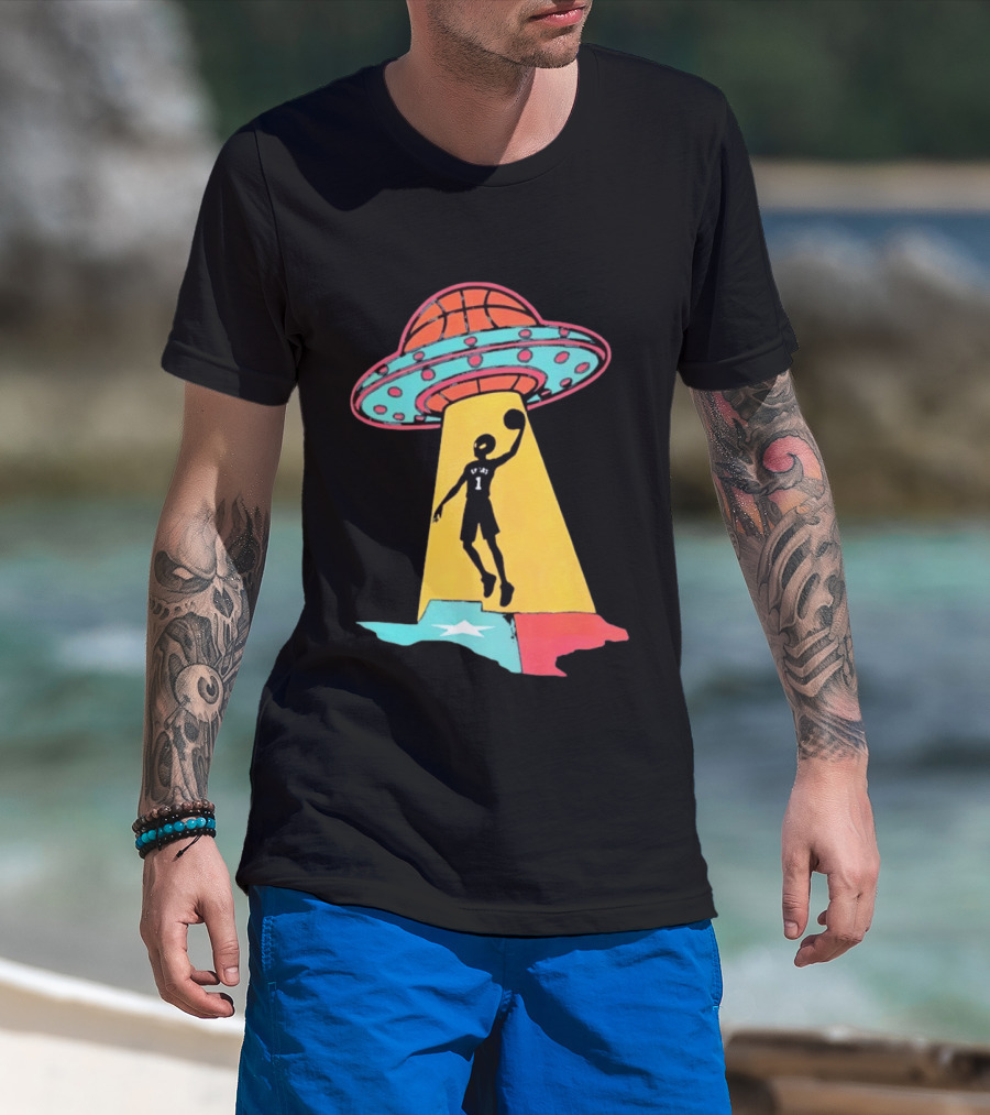Victor Wembanyama San Antonio Spurs UFO Abduction Texas Flag Basketball T-Shirt