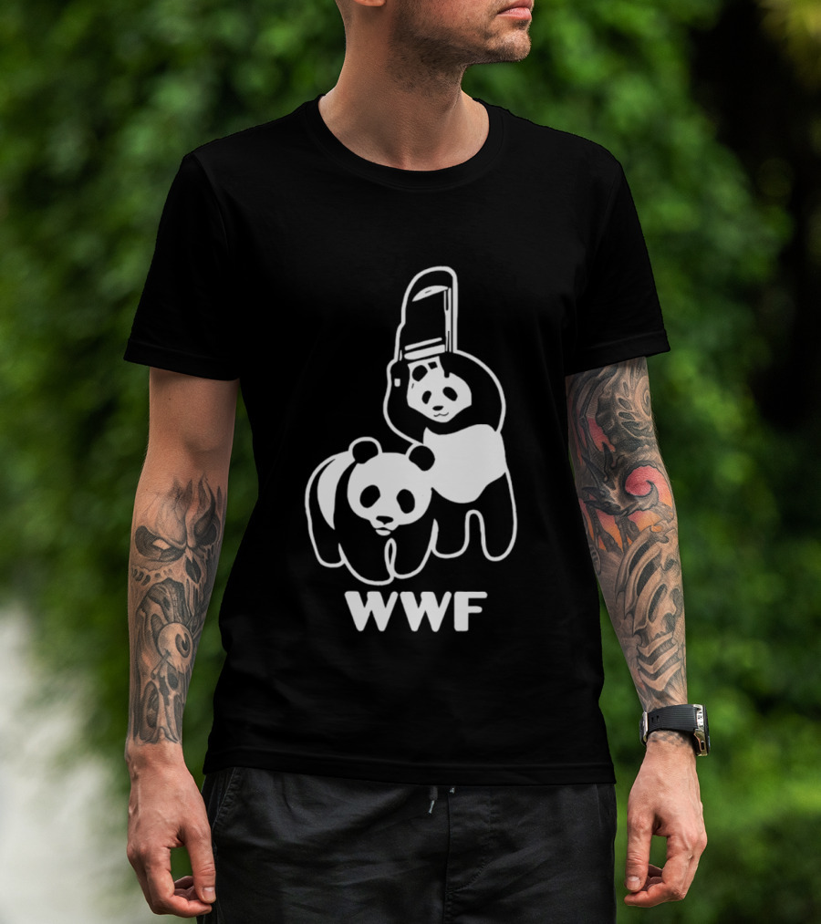 WWF Panda Chainsaw Wildlife Conservation Activist Black T-Shirt