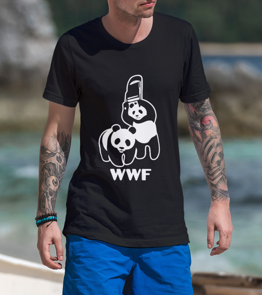 WWF Panda Chainsaw Wildlife Conservation Activist Black T-Shirt