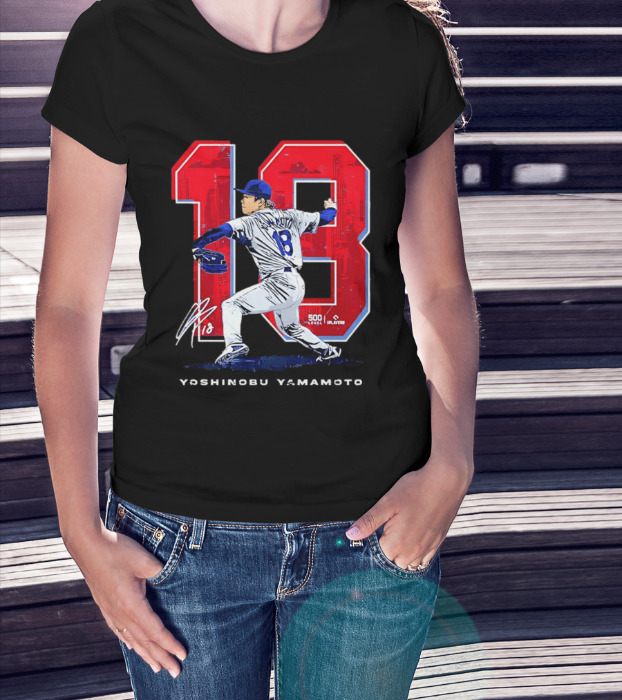 Yoshinobu Yamamoto 18 Los Angeles Dodgers Signature Japanese Pitcher T-Shirt