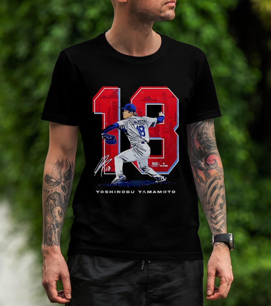 Yoshinobu Yamamoto 18 Los Angeles Dodgers Signature Japanese Pitcher T-Shirt