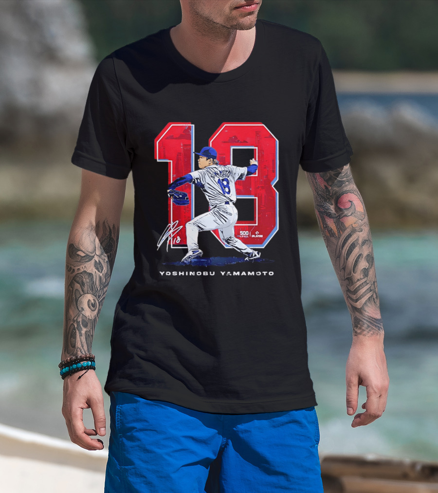 Yoshinobu Yamamoto 18 Los Angeles Dodgers Signature Japanese Pitcher T-Shirt