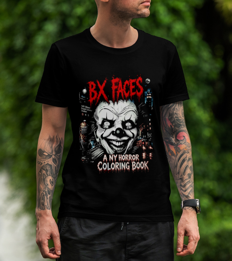 Bx Faces NY Horror Creepy Clown Coloring Book T-Shirt