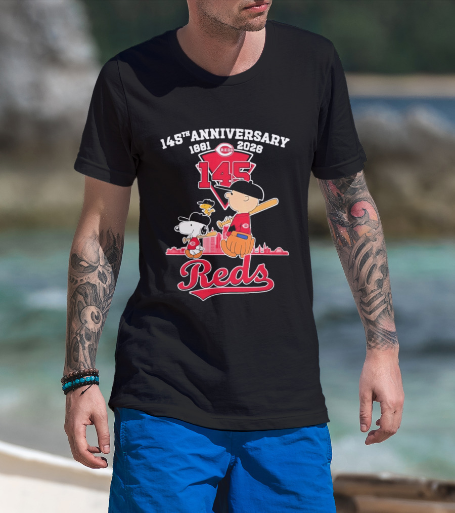 Charlie Brown Snoopy Cincinnati Reds 145th Anniversary 1881 2026 T-Shirt
