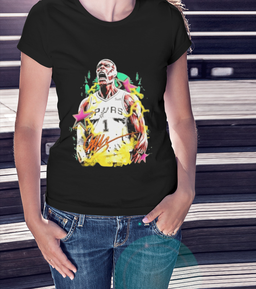 Victor Wembanyama San Antonio Spurs Attack On Titan Colossal Titan Spurs 1 Self Signature T-Shirt