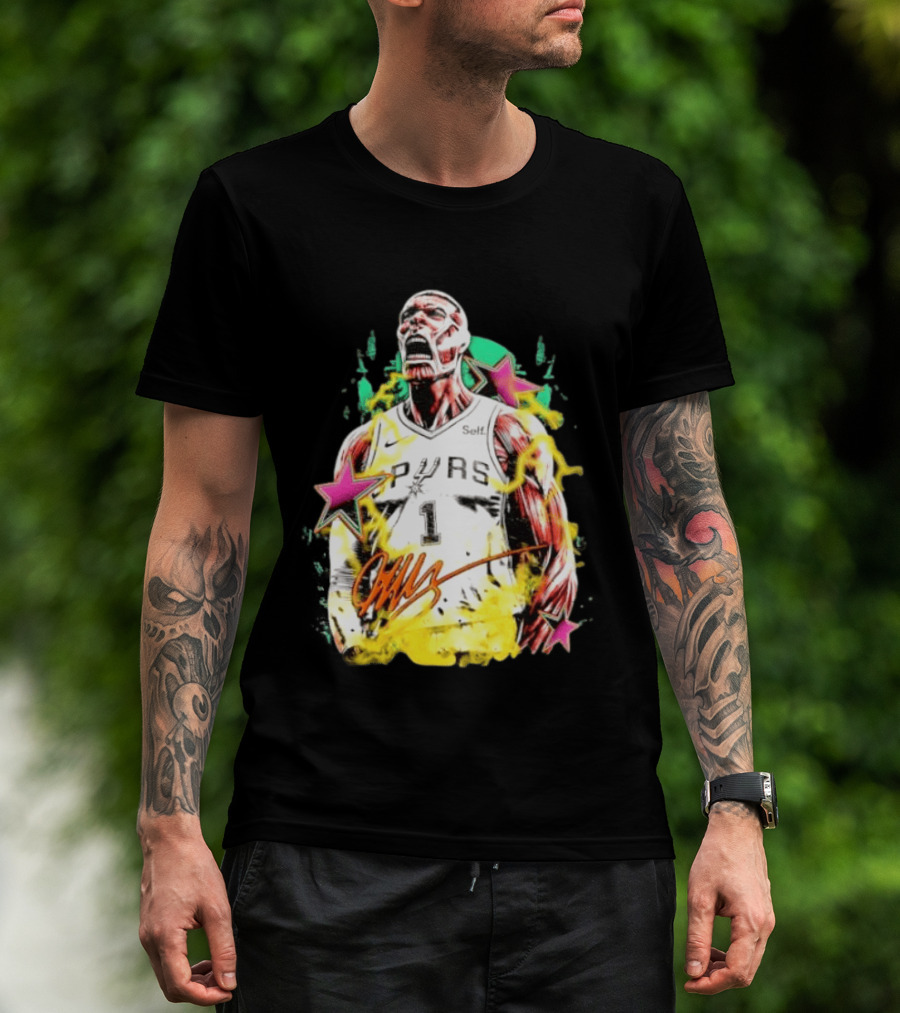 Victor Wembanyama San Antonio Spurs Attack On Titan Colossal Titan Spurs 1 Self Signature T-Shirt