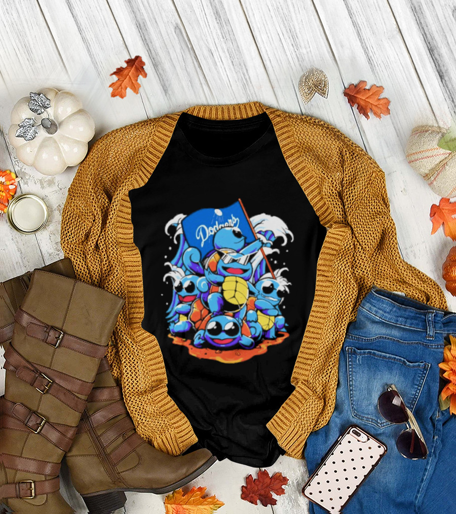 Squirtle Squad Dodgers Blue Flag Los Angeles Pokémon Collaboration T-Shirt