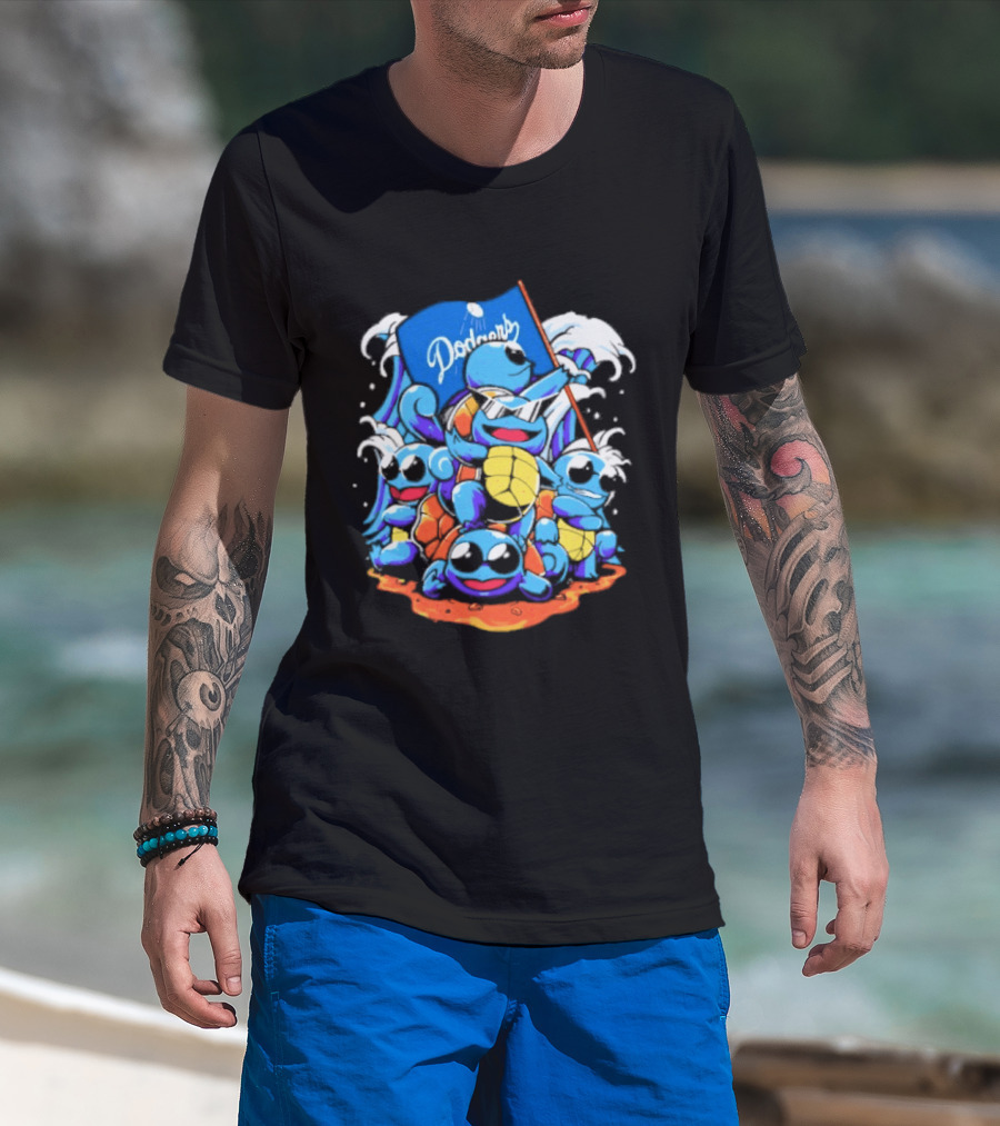 Squirtle Squad Dodgers Blue Flag Los Angeles Pokémon Collaboration T-Shirt