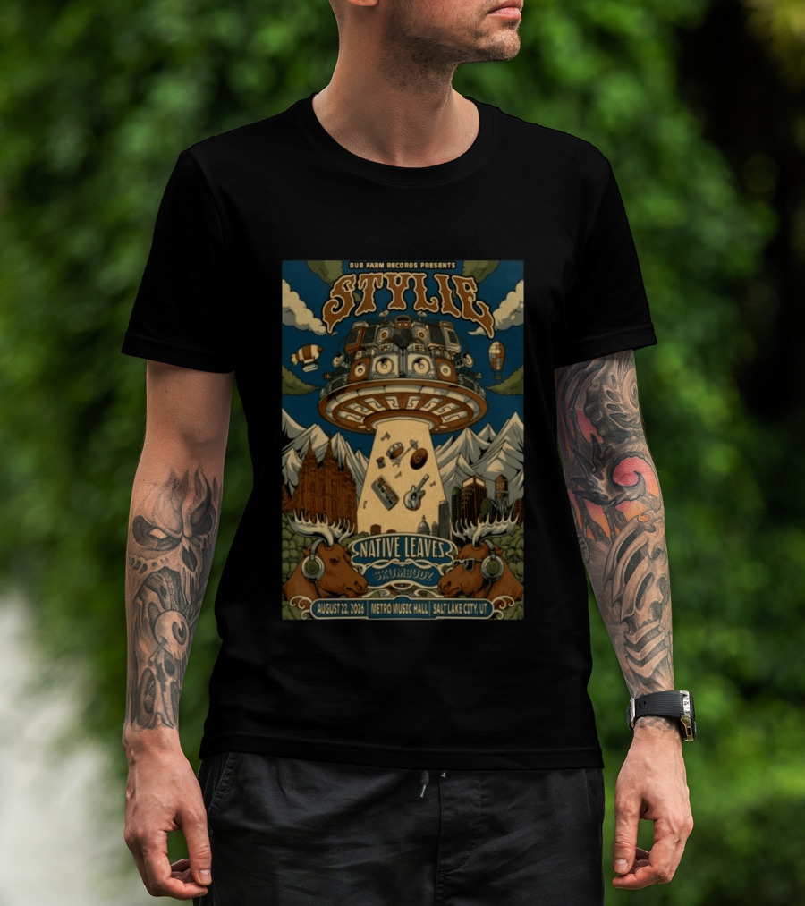 Dub Farm Records Presents Stylie Native Leaves Skumbudz Salt Lake City UT August 22 2026 Metro Music Hall T-Shirt