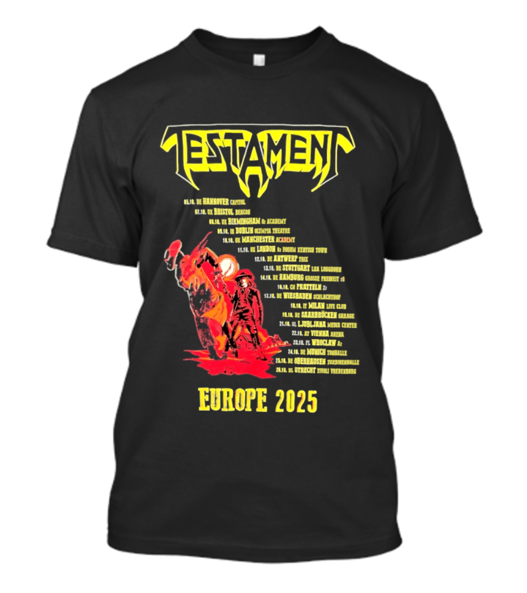 Testament Europe 2025 Tour Western Outlaw Dates T-Shirt