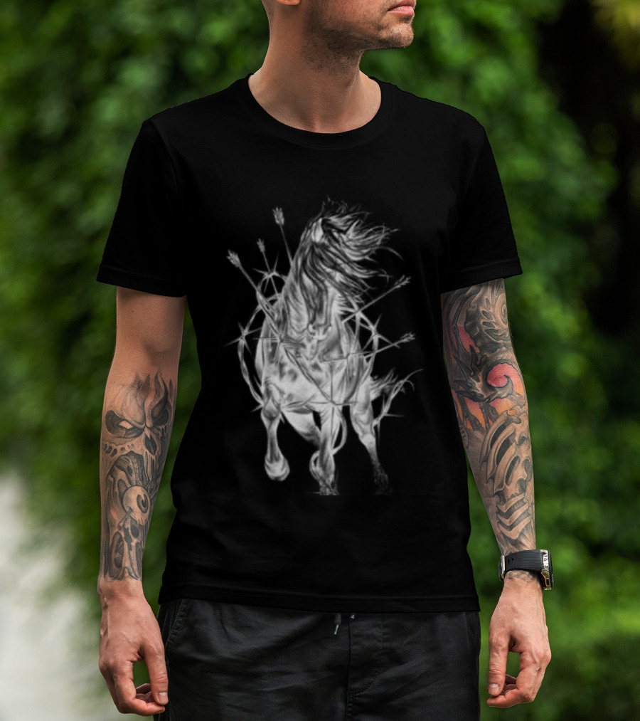 Zero Skateboards Store Wild Heart Black Horse And Flowers T-Shirt