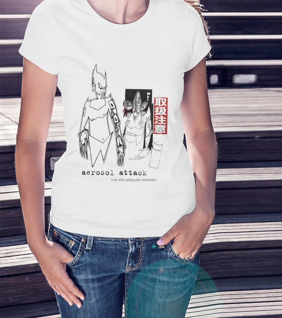 Aerosol Attack Use With Adequate Ventilation Japanese Text Robots T-Shirt