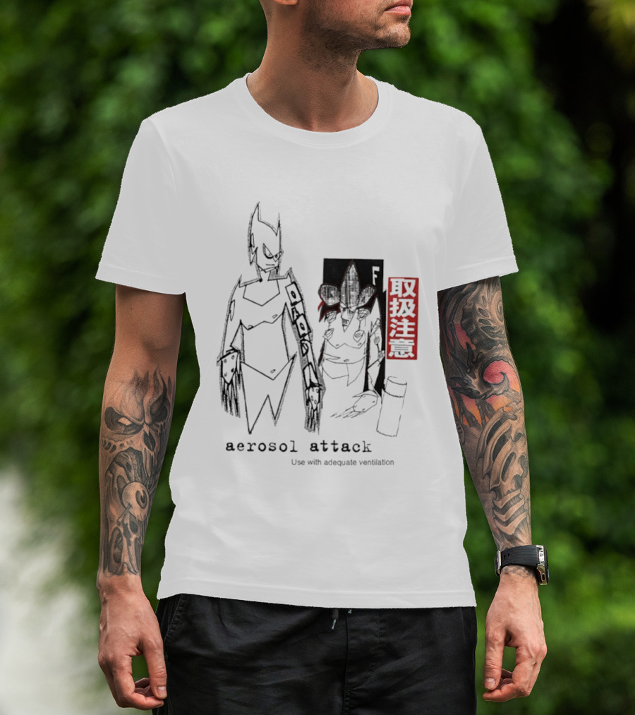 Aerosol Attack Use With Adequate Ventilation Japanese Text Robots T-Shirt