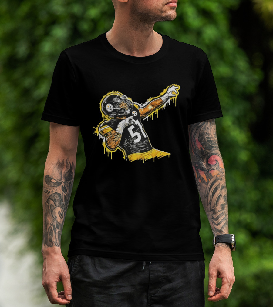 Nick Herbig 51 Pittsburgh Steelers Celebratory Pose Football Player Drawing T-Shirt