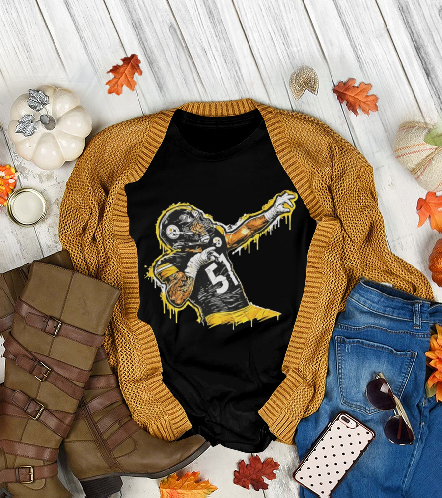 Nick Herbig 51 Pittsburgh Steelers Celebratory Pose Football Player Drawing T-Shirt