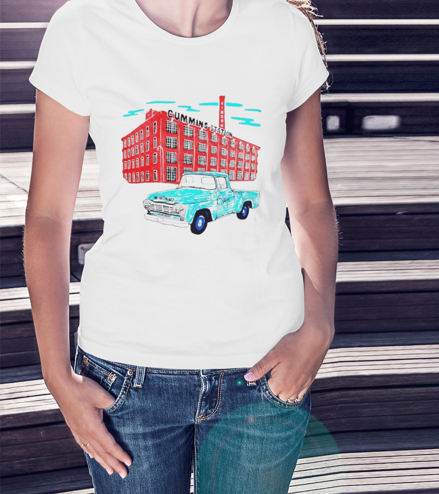 Gilson Cummins Station Vintage Truck And Building Scene T-Shirt