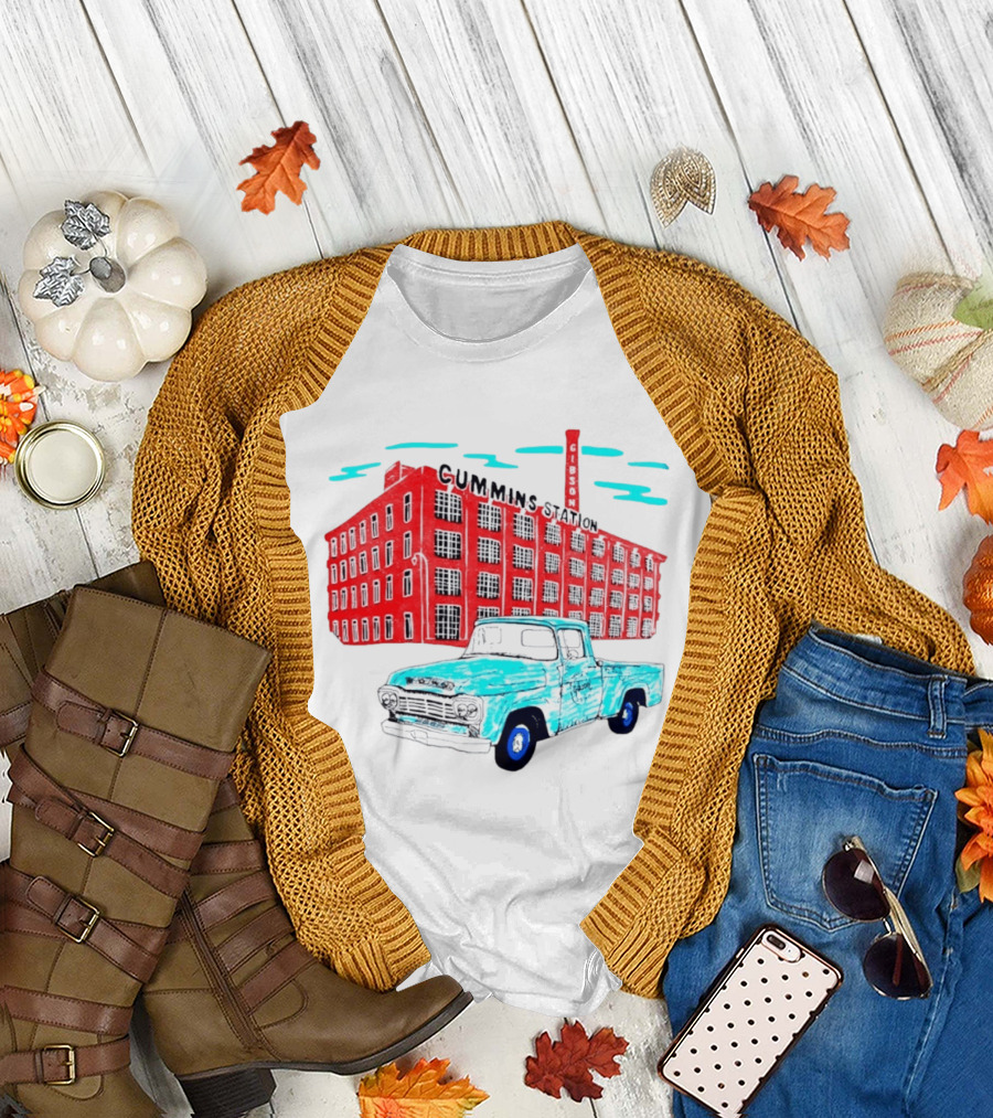 Gilson Cummins Station Vintage Truck and Building Scene T-Shirt