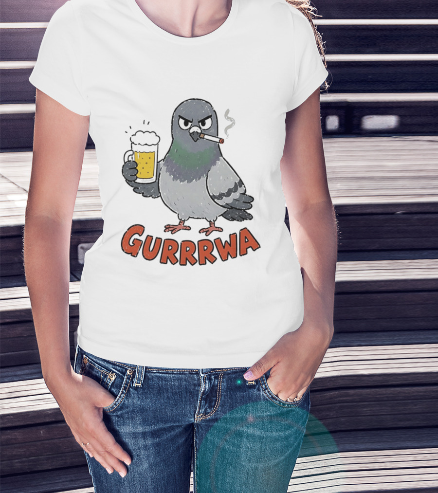Gurrrwa Pigeon Holding Beer And Cigarette T-Shirt