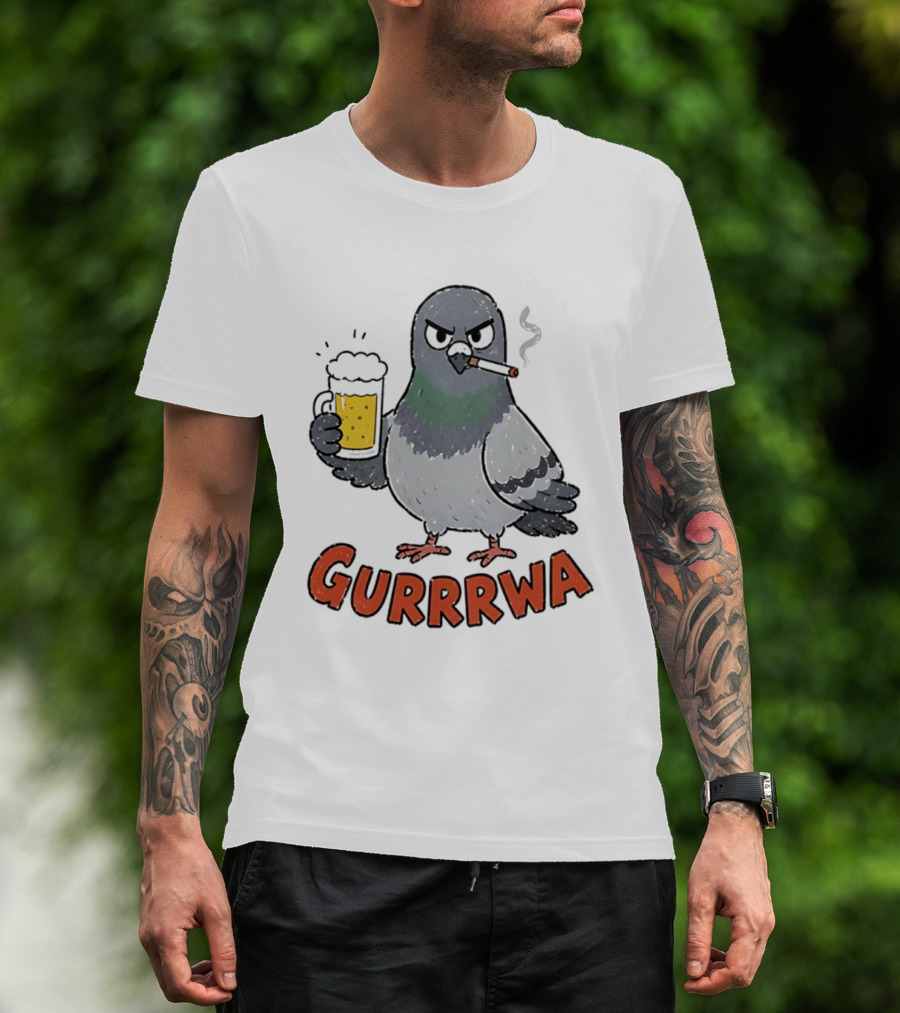 Gurrrwa Pigeon Holding Beer And Cigarette T-Shirt