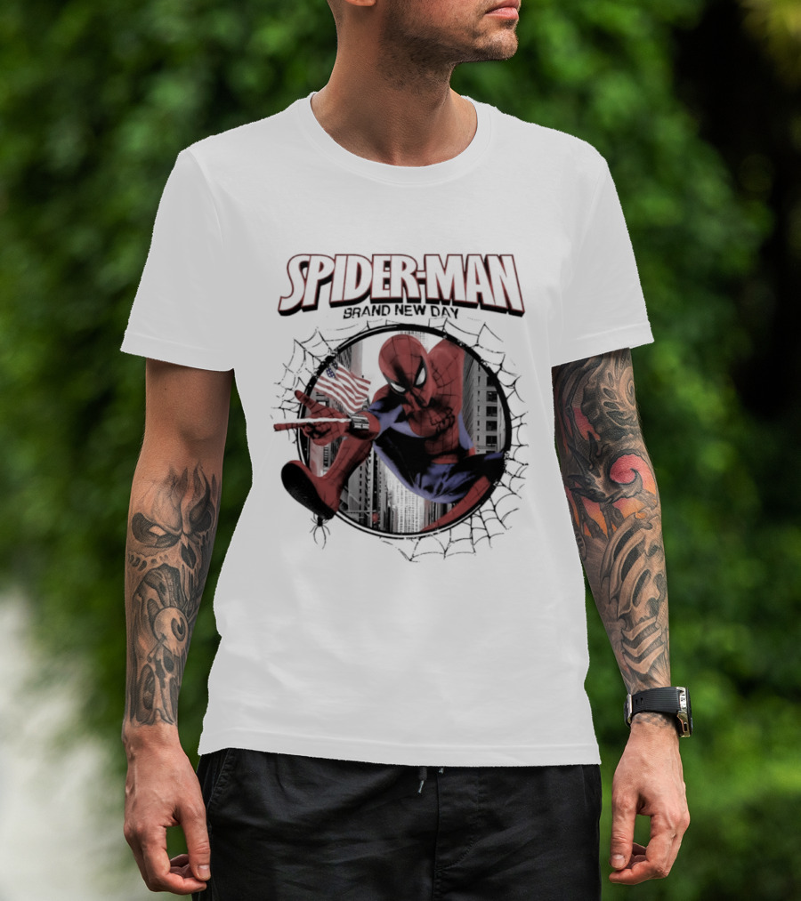Spider Man Brand New Day Marvel Peter Parker Swinging Action T-Shirt