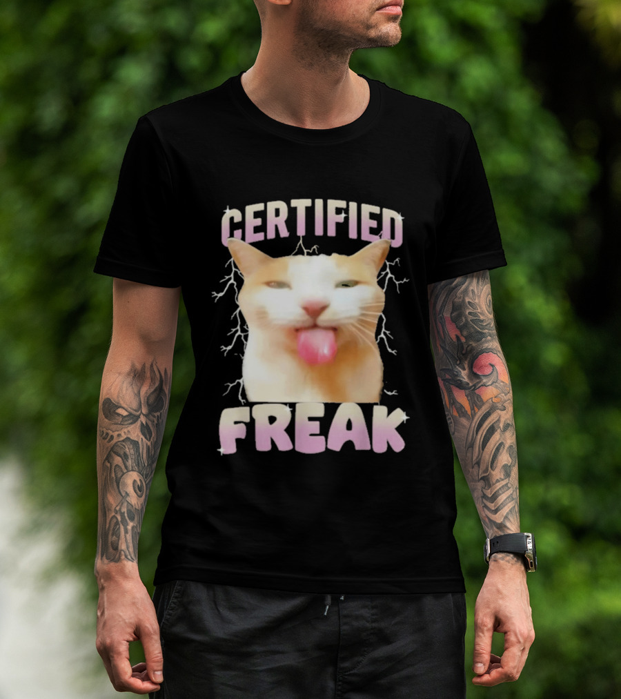 Certified Freak Cat Meme Humor Cursed Cats Eat Cement T-Shirt