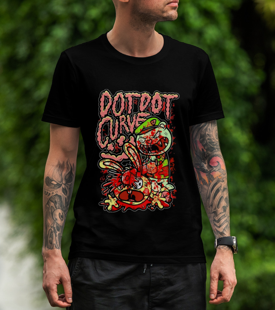Dot Dot Curve Happy Bloodied Cartoon Friends T-Shirt