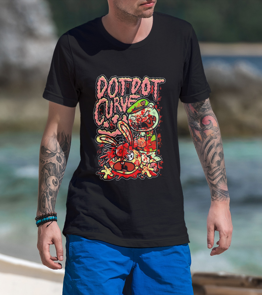 Dot Dot Curve Happy Bloodied Cartoon Friends T-Shirt