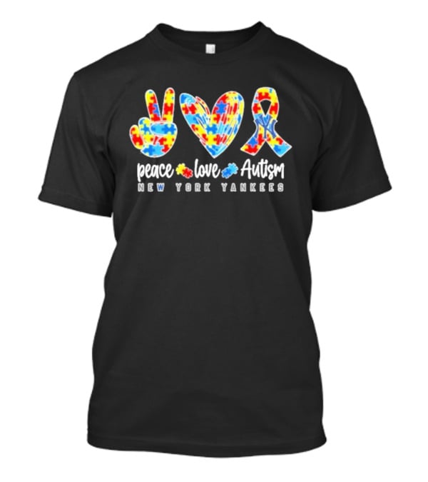 New York Yankees Peace Love Autism Puzzle Ribbon T-Shirt