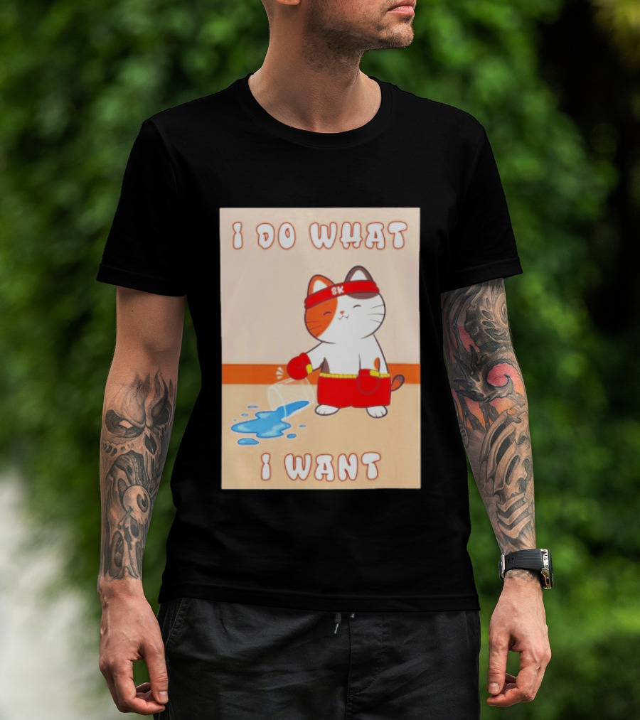 I Do What I Want Boxing Cat Spilled Water Red Gloves T-Shirt