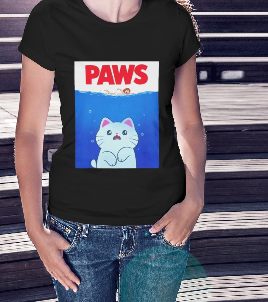 Paws Cat Parody Movie Jaws T-Shirt