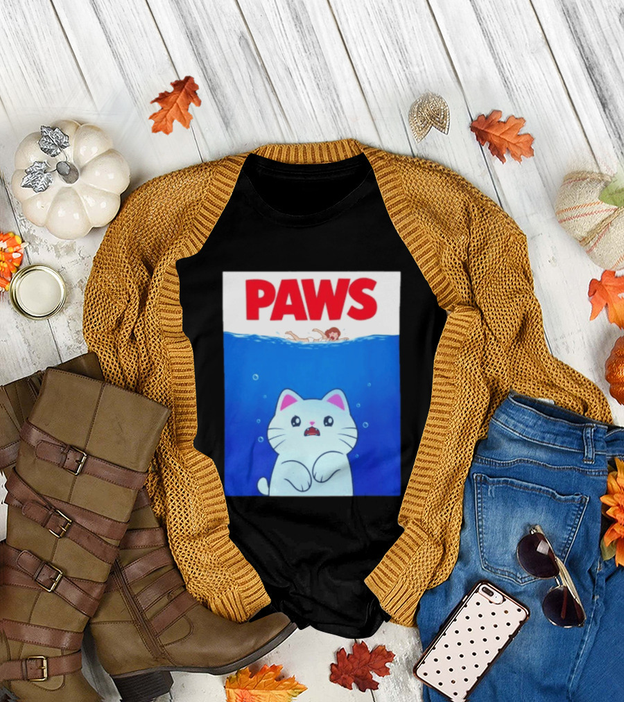 Paws Cat Parody Movie Jaws T-Shirt
