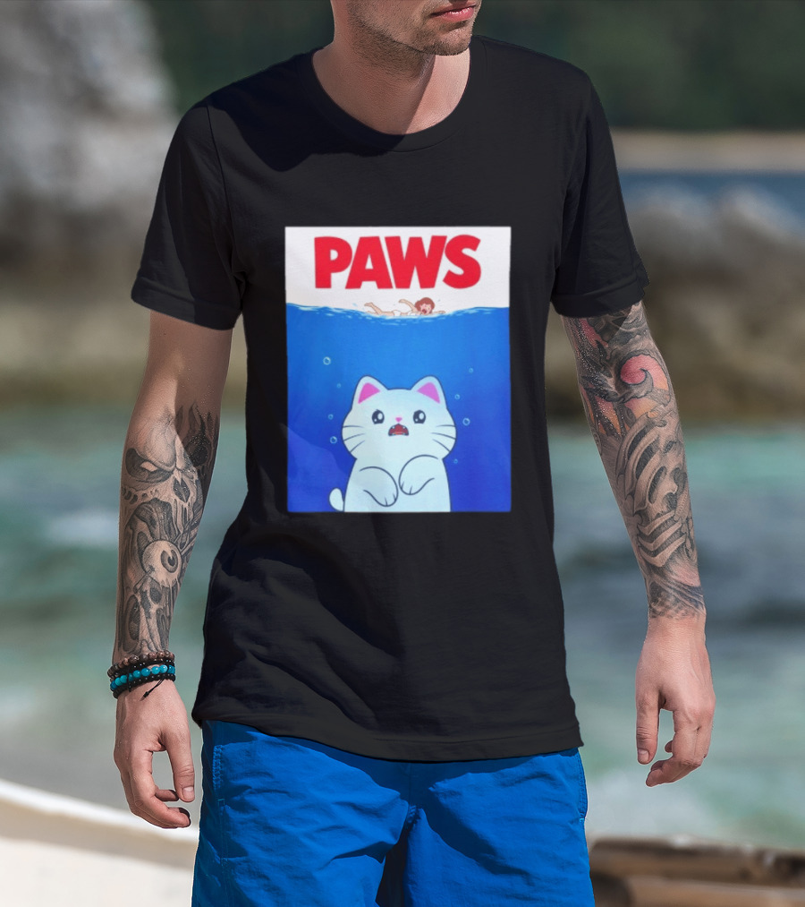 Paws Cat Parody Movie Jaws T-Shirt