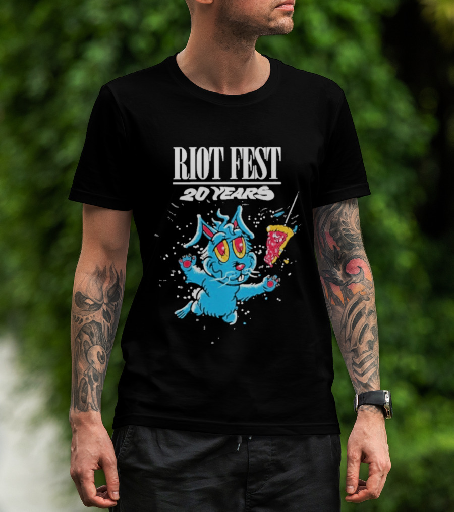 RIOT FEST 20 Years Blue Bunny And Pizza Slice Celebration T-Shirt