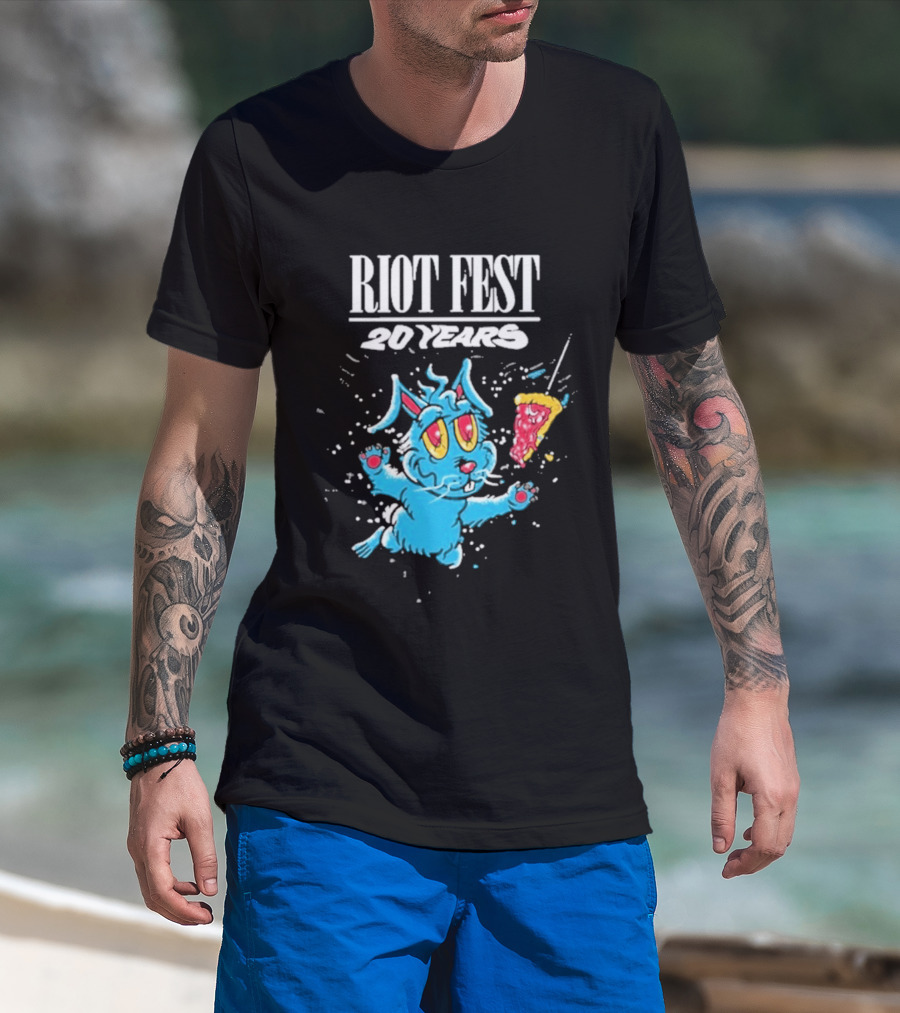 RIOT FEST 20 Years Blue Bunny And Pizza Slice Celebration T-Shirt