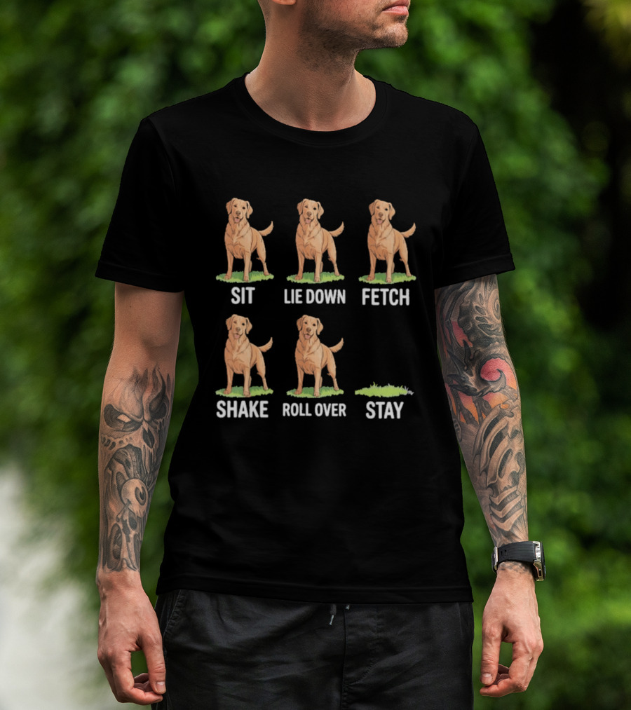 Sit Lie Down Fetch Shake Roll Over Stay Golden Retriever T-Shirt