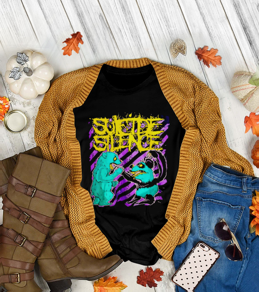 Suicide Silence Bears And Pandas Face Off In Striped Painting T-Shirt