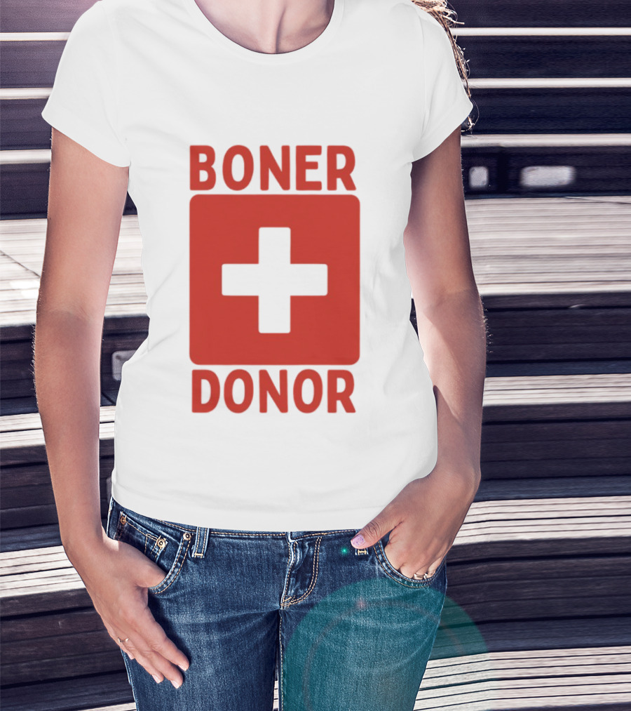 Boner Donor Sarcastic Adult Humor Red Cross T-Shirt