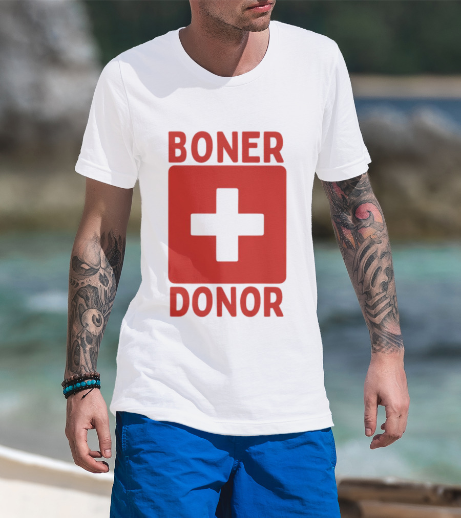 Boner Donor Sarcastic Adult Humor Red Cross T-Shirt